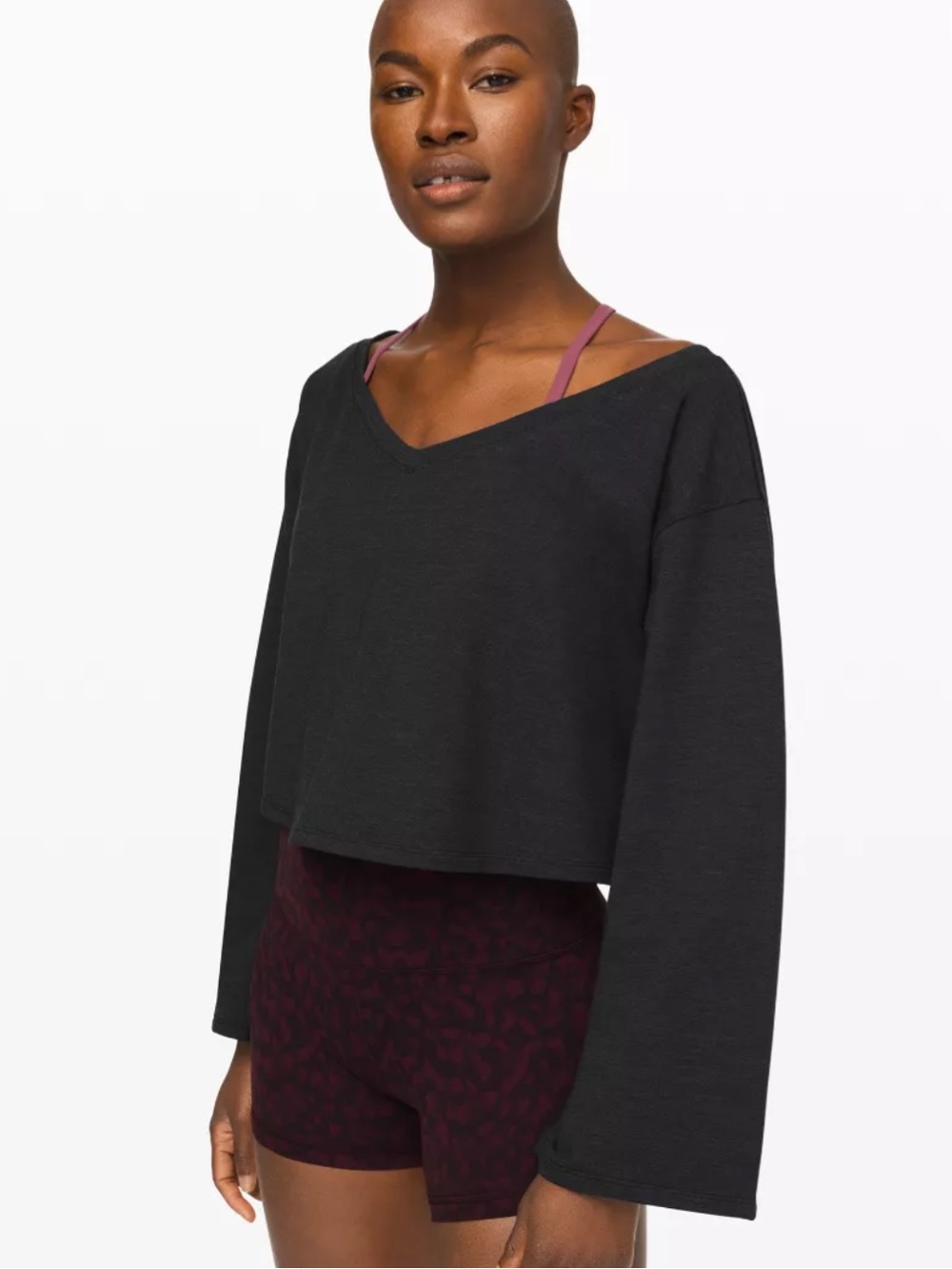Lululemon Gray Modal Blend Long Bell Sleeve Crop Show Your Depth Top Sz. M/L